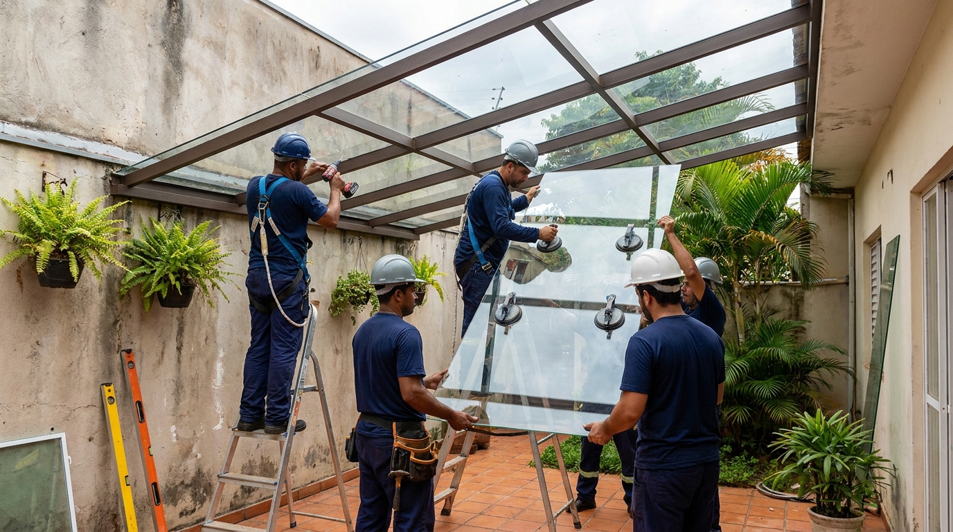 Instalação de cobertura de vidro em São José dos Campos-SP