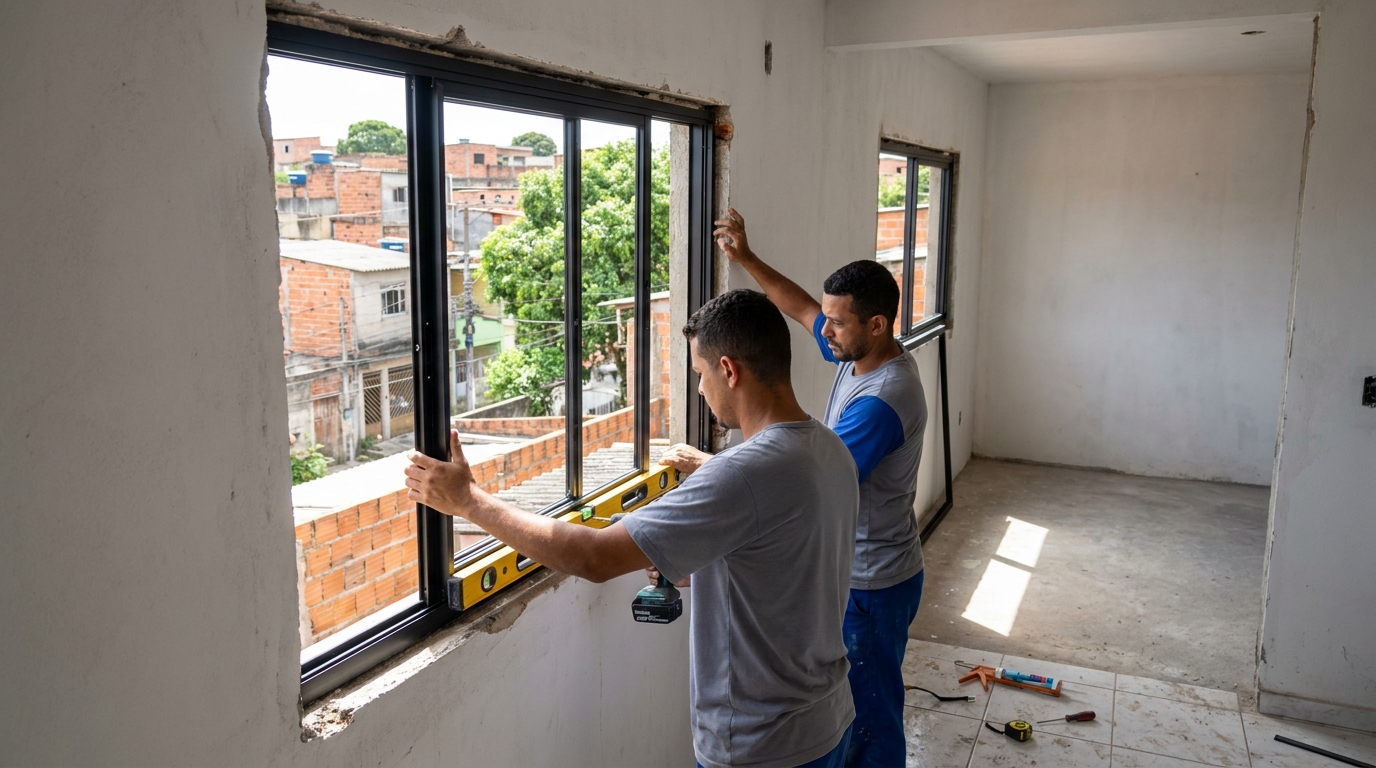 Esquadria de alumínio em obra em São José dos Campos-SP